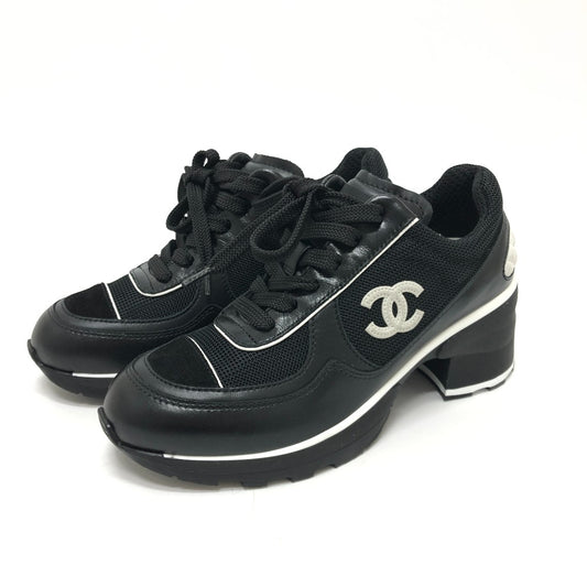 CHANEL G46871 Fall/Winter 25/26 Coco Mark Mixed Fiber Shiny Calfskin & Suede Heel Sneakers Suede Women's Black