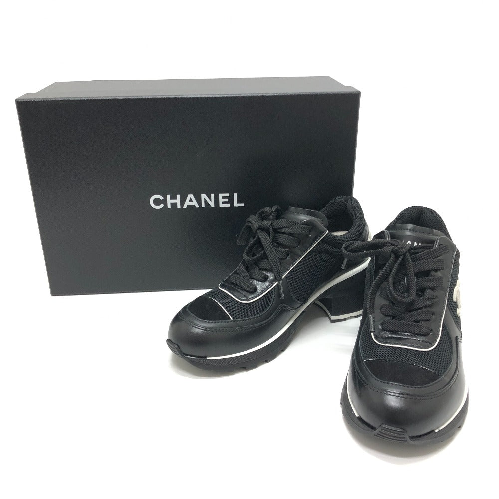 CHANEL G46871 Fall/Winter 25/26 Coco Mark Mixed Fiber Shiny Calfskin & Suede Heel Sneakers Suede Women's Black