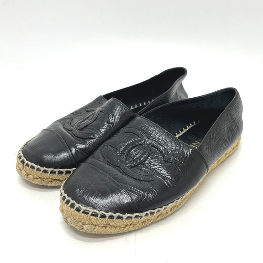 CHANEL G29762 CC Mark Espadrilles Slip-on shoes Slip-on Leather Black Used