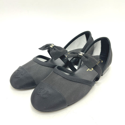 CHANEL G46701 CC Mark Ribbon Mary Jane Flat Shoes Sandals mesh Black Used