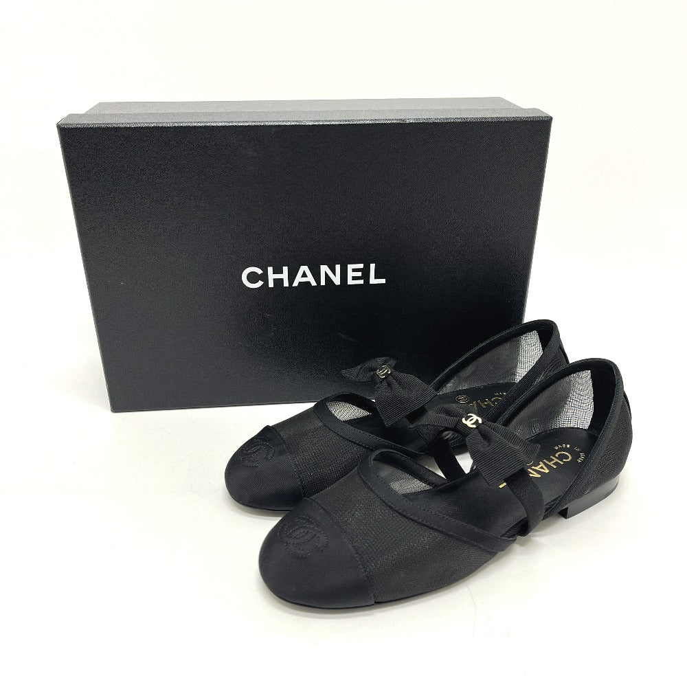 CHANEL G46701 CC Mark Ribbon Mary Jane Flat Shoes Sandals mesh Black Used