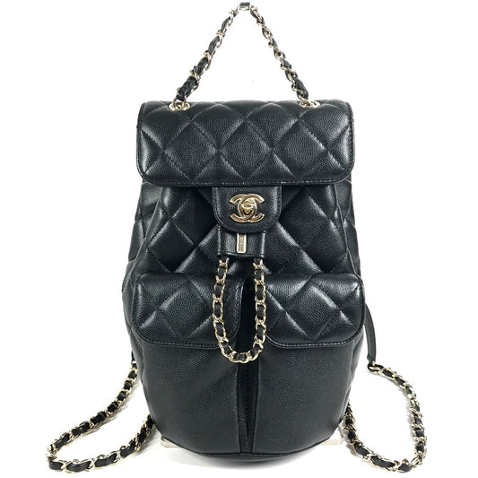 CHANEL AS3290 Coco Mark CC Logo Quilted Matelasse Quilted Chain Backpack W Pockets Backpack Rucksack Caviar Skin Women's Black