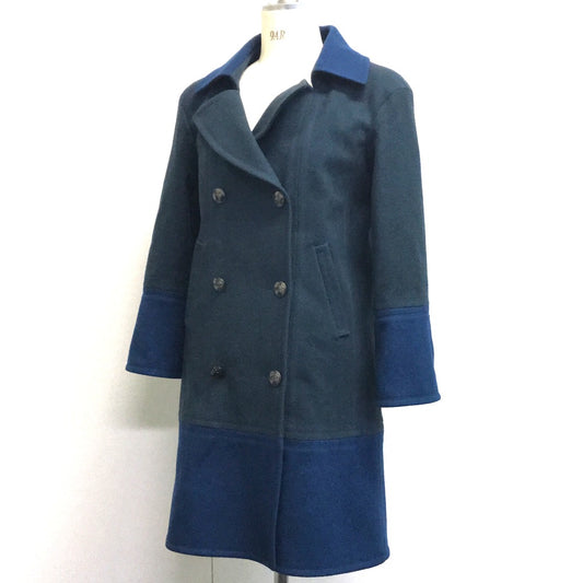 CHANEL 13K Two-Tone Long Coat, Wool, Women's, Green