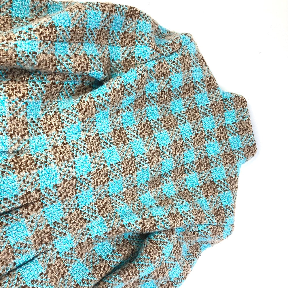 CHANEL P73646 Coco Mark CC Beaded Rhinestone Button Mixed Tweed 22K Wool Long Coat Women's Blue