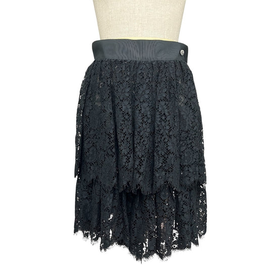 CHANEL P45546 13P All-Lace Shorts with CC Coco Mark, Rayon, Women's, Black