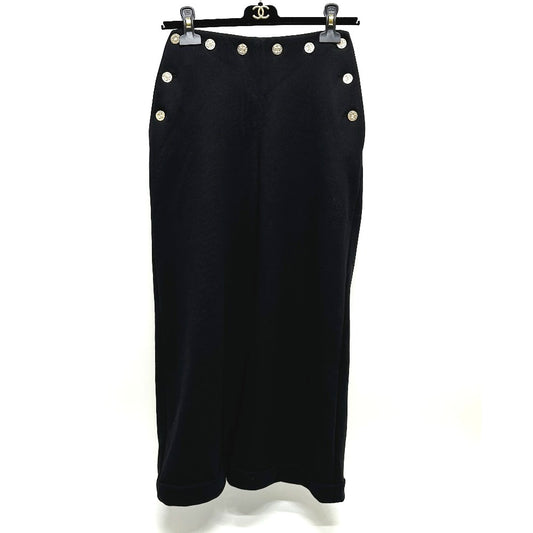 CHANEL P76230 24A ココマーク ボタン CC ワイドパンツ ボトムス アパレル パンツ コットン レディース ブラック - brandshop-reference