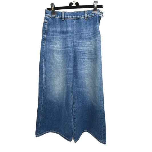 CHANEL P78312 24K Wide Denim Pants, Women's, Blue