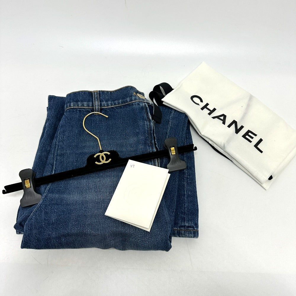 CHANEL P78312 24K Wide Denim Pants, Women's, Blue