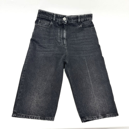 CHANEL P77640V69611 Spring/Summer 2023 (SS23) Camellia Jewel Button 3/4 Length Denim Pants, Cotton, Women's, Black