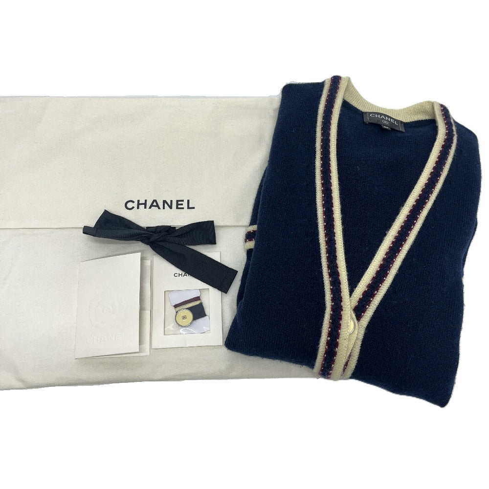 CHANEL P81370 Spring/Summer 2026 Pre-Collection CC Mark button apparel cardigan Cashmere Navy Blue & Red Navy Used