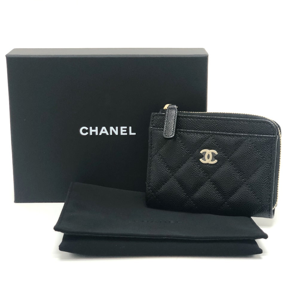 CHANEL Matelasse Cocomark Fragment Case Coin Case Card Case Card Case Caviar Skin Women's Black