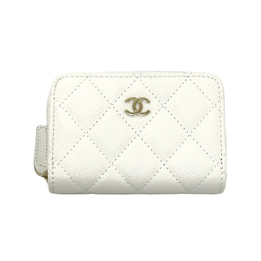 CHANEL AP0216 Matelasse Coco Mark Classic Zip Coin Purse in Caviar Leather, White