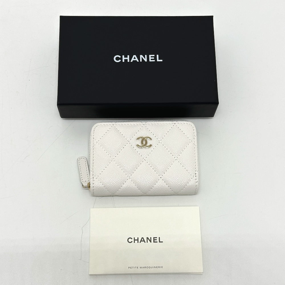 CHANEL AP0216 Matelasse Coco Mark Classic Zip Coin Purse in Caviar Leather, White