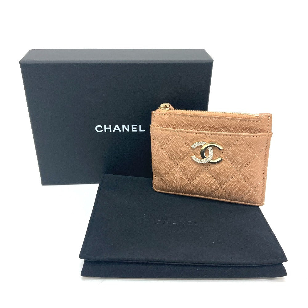 CHANEL Coco Mark Matelasse Compact Wallet, Bi-fold Wallet, Caviar Leather, Women's, Beige