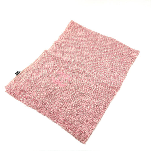 CHANEL Coco Mark Scarf, Tweed, Thin, Wool, Fashion Accessory, Women's, Pink