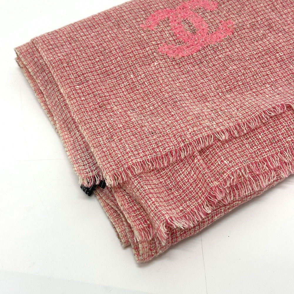 CHANEL ココマーク マフラー 襟巻き ツイード 薄手 ファッション小物 ストール ウール レディース ピンク