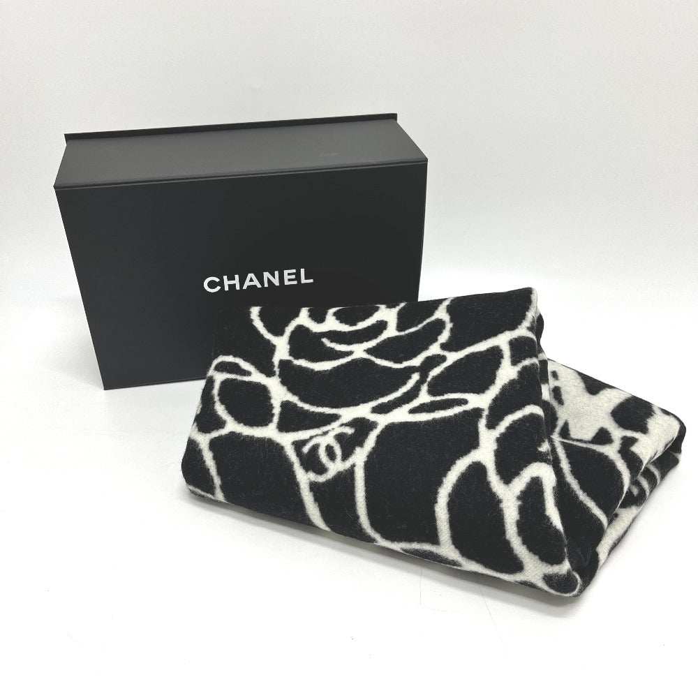 CHANEL Camellia Coco Mark Large Cashmere Scarf Women's Black