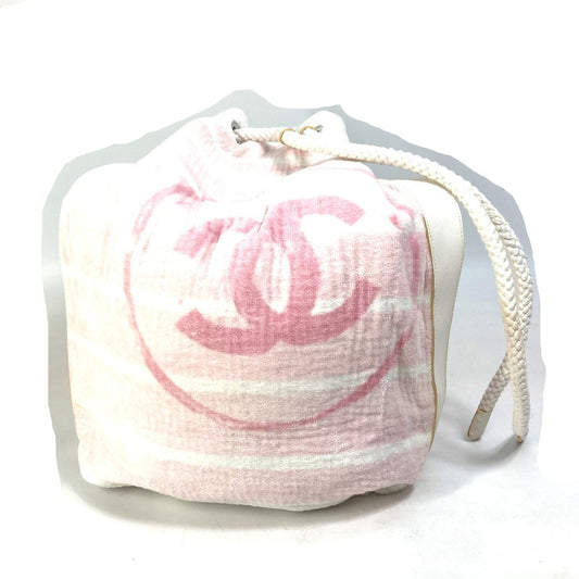CHANEL ビーチバッグ 肩掛け CC ココマーク ボーダー パイル 巾着 カバン ショルダーバッグ コットン レディース ピンク