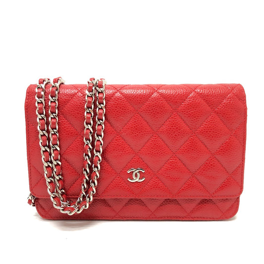 CHANEL AP0250 Long Wallet, CC Coco Mark Classic Chain Wallet, Crossbody Bag, Shoulder Bag, Caviar Leather, Women's, Red