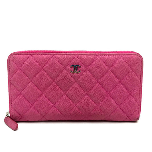 CHANEL A50097 CC Coco Matelasse Zip-Around Long Wallet in Soft Caviar Leather, Pink