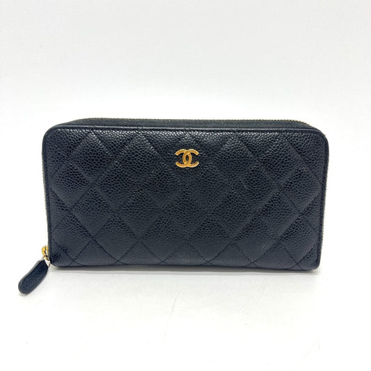 CHANEL A50097 Matelasse CC Mark Round Wallet Long Wallet Caviar Leather Black/GoldHardware Used