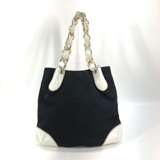 CHANEL Two-Tone Deka Coco Chain Shoulder Tote Bag Canvas Women's Black