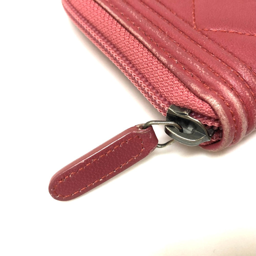 CHANEL A68733 Boy Chanel Round Zip Long Wallet, Lambskin, Women's, Rose