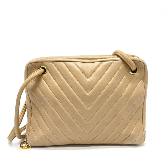 CHANEL CC Mark charm V-Stitch Chevron Bag, 2-way bag Hand Bag Lambskin Leather Beige Used