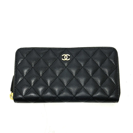 CHANEL A50097 Coco Mark Matelasse Wallet Long Wallet Caviar Leather Women's Black