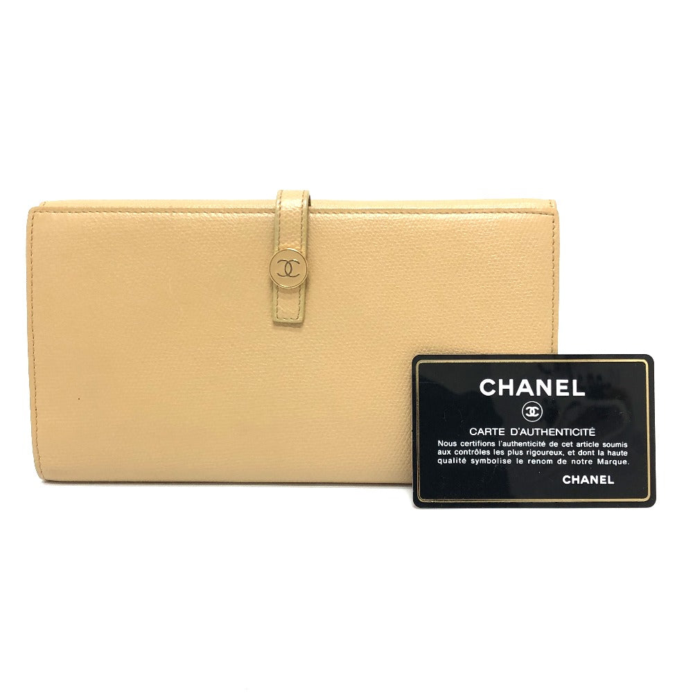 CHANEL ココボタン 財布 2つ折り財布 長財布 ウォレット 2つ折り財布 レザー レディース ベージュ