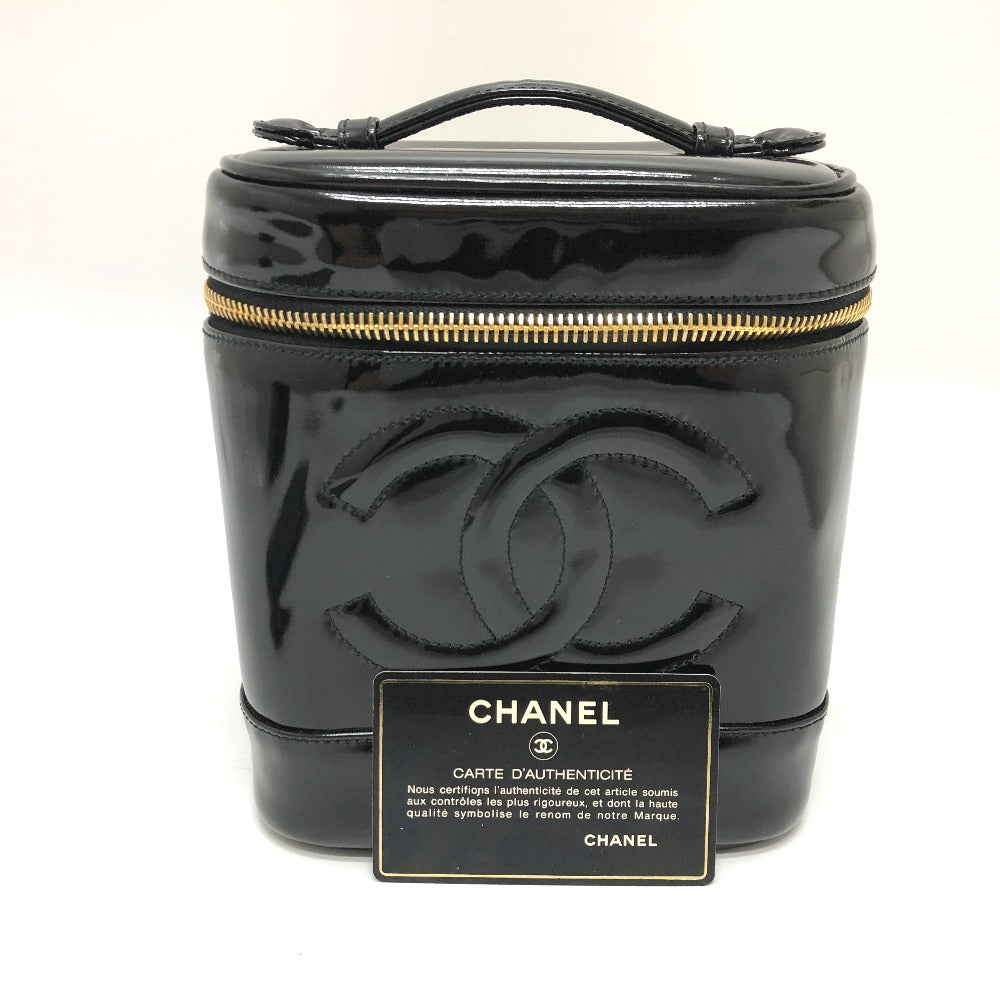 CHANEL A01998 CCココマーク 化粧ポーチ 縦型 バニティバッグ ハンドバッグ エナメル レディース ブラック - brandshop-reference