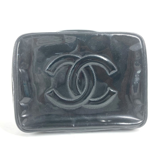 CHANEL Vintage CC Coco Mark Handbag Vanity Bag Enamel Women's Black
