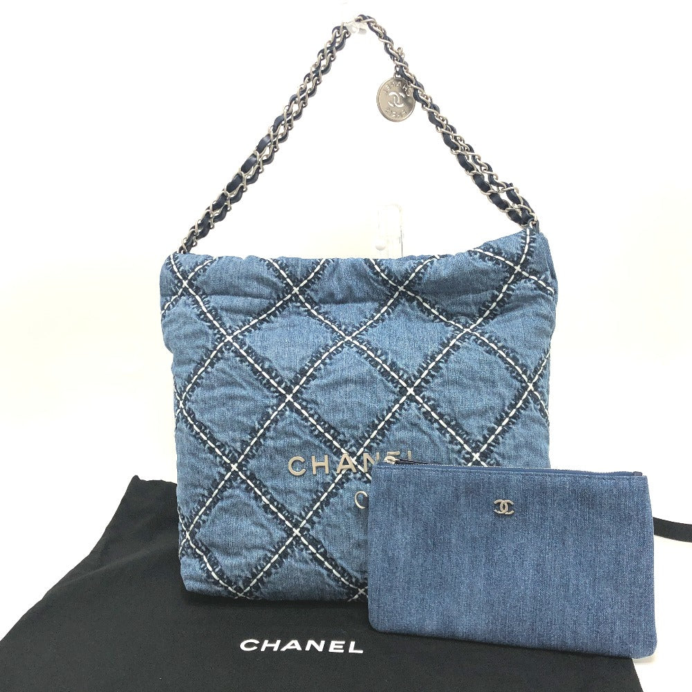 CHANEL AS3260 Chanel 22 Matelasse with medal charm Small Hobo Shoulder Bag Bag Shoulder Bag Denim blue/SilverHardware Used