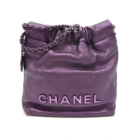 CHANEL AS3980 CHANEL22 Glitter All Purple 2-Way Chain Bag Shoulder Bag Leather Women's Purple