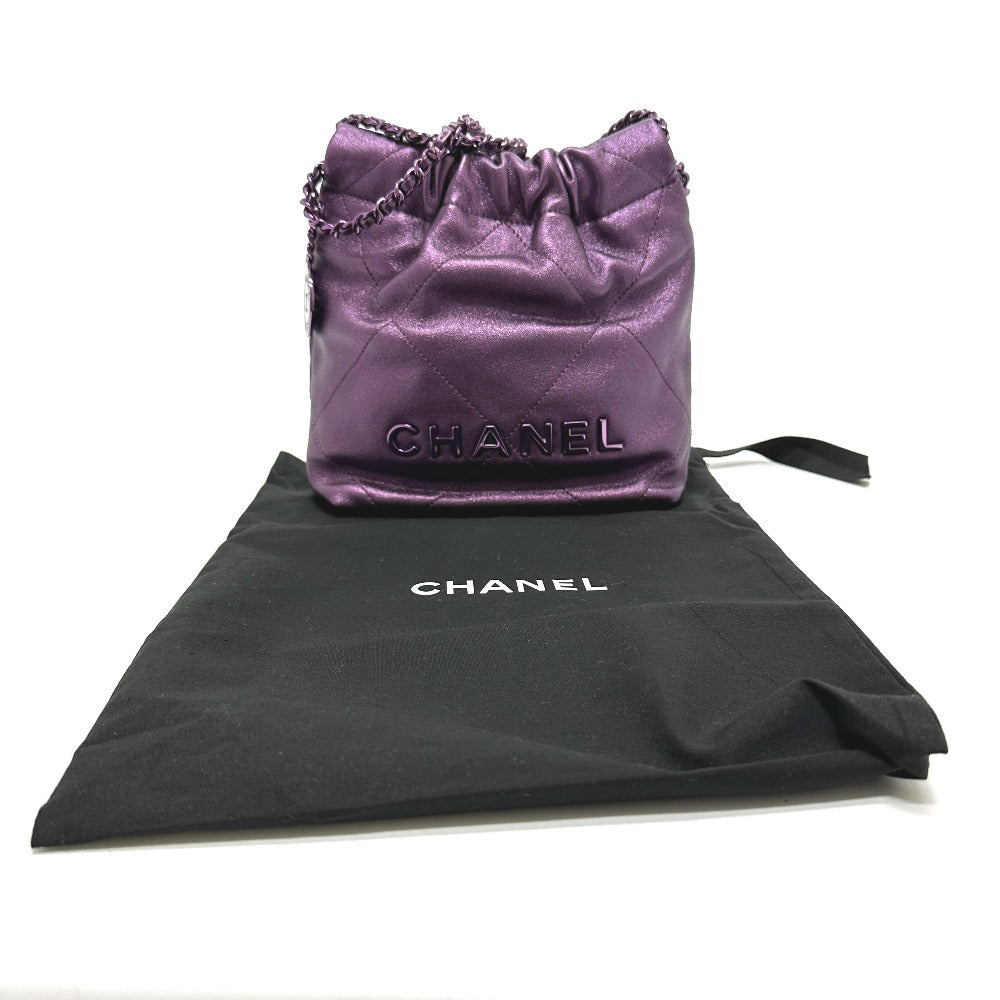 CHANEL AS3980 CHANEL22 Glitter All Purple 2-Way Chain Bag Shoulder Bag Leather Women's Purple