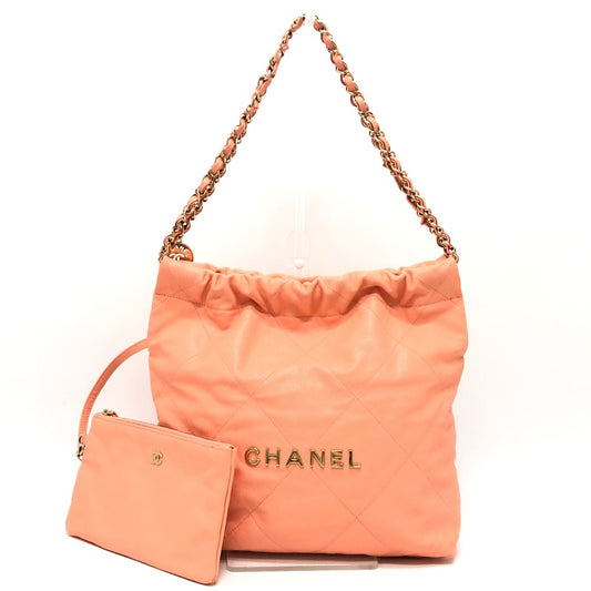 CHANEL AS3260 Matelasse Chanel 22 Small Handbag, Chain Shoulder Bag, Caviar Skin, Coral Pink