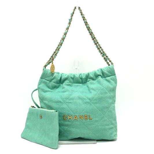 CHANEL AS3260 マトラッセ シャネル22 スモール カバン チェーン ショルダーバッグ ハンドバッグ デニム レディース ターコイズ グリーン