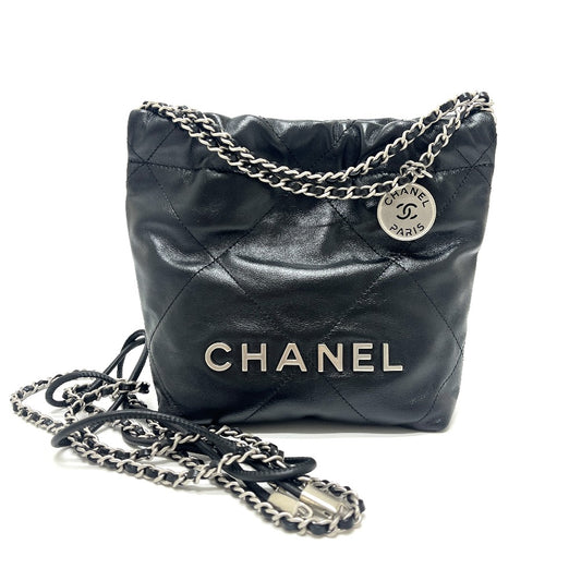 CHANEL AS3980 Chanel 22 Mini 2-Way Chain Bag Shoulder Bag Leather Women's Silver Hardware Black