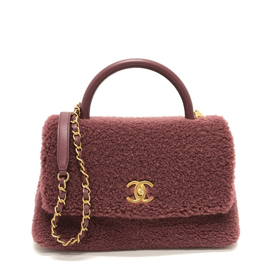 CHANEL Boa Coco Handle 2-Way Bag, Shoulder Bag, Handbag, Crossbody Bag, Mouton, Women's, Wine Red