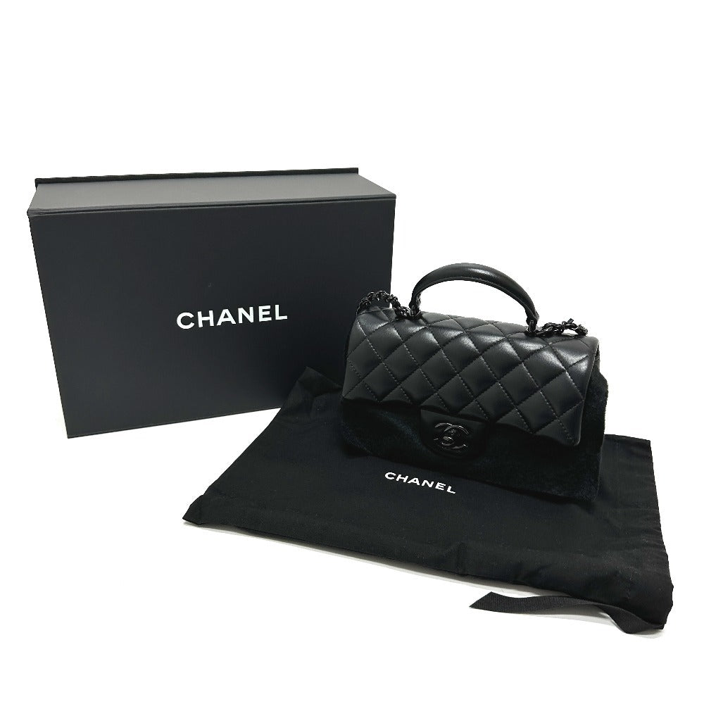 CHANEL Matelasse 20 Quilted CC Coco Mark Top Handle So Black Mini Flap 2-Way Bag Shoulder Bag Handbag Lambskin Women's Black