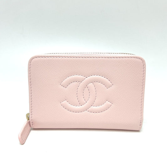 CHANEL AP4658 Coco Mark Zip Coin Purse Long Wallet in Caviar Leather, Women's, Pink