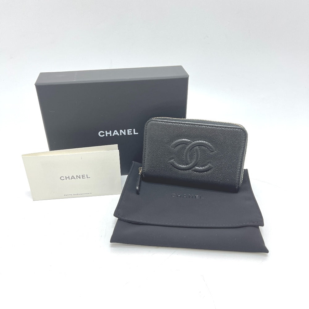 CHANEL AP4658 Coco Mark Zip Coin Purse Long Wallet Caviar Leather Women's Black