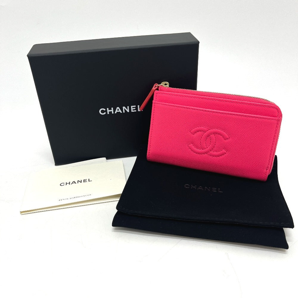 CHANEL AP4661 Cruise Collection Fragment Case Zip Compact Wallet Card Case Wallet Coin Purse Caviar Skin Women's Pink