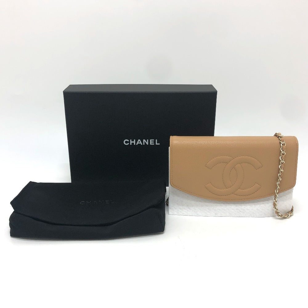 CHANEL AP4653 Métiers d'Art Collection CC Mark Chain Wallet Crossbody Bag Shoulder Bag Caviar Leather Beige Used