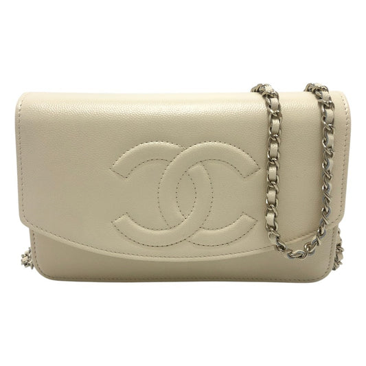 CHANEL AP4653 メティエダール コレクション ココマーク カバン チェーンウォレット 斜め掛け ショルダーバッグ キャビアスキン レディース クリームホワイト ホワイト