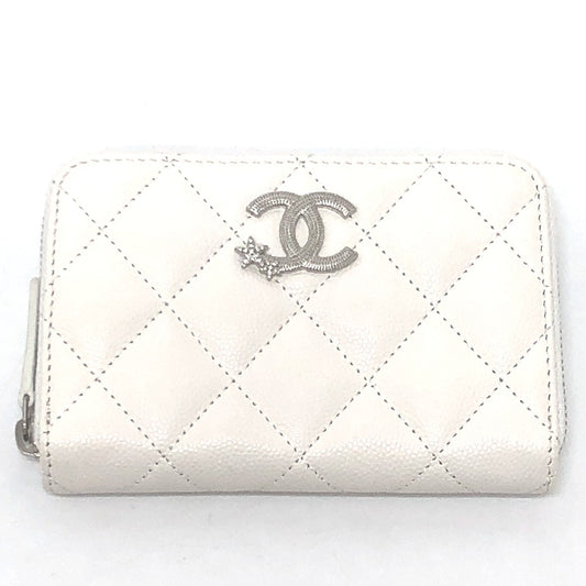 CHANEL AP3728 medium wallet Star CC Mark CC Logo Round coin purse Compact wallet Long Wallet Caviar Leather White Used