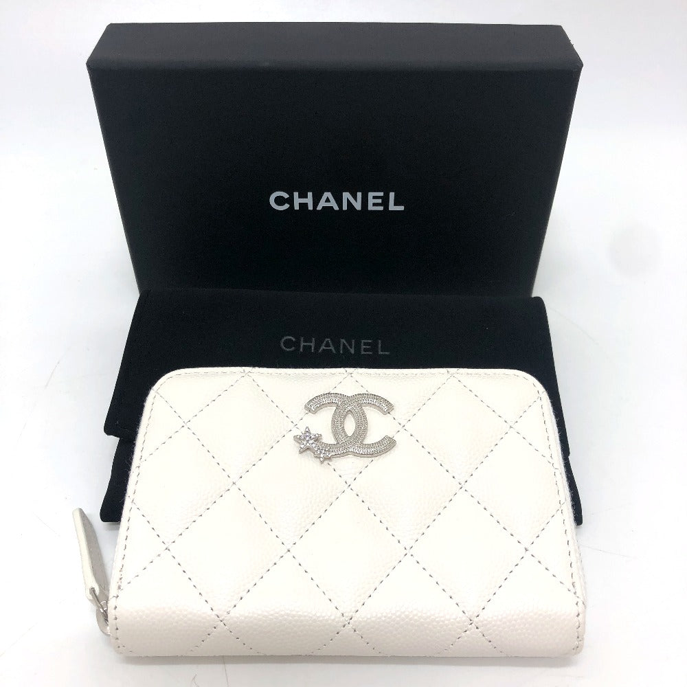 CHANEL AP3728 medium wallet Star CC Mark CC Logo Round coin purse Compact wallet Long Wallet Caviar Leather White Used