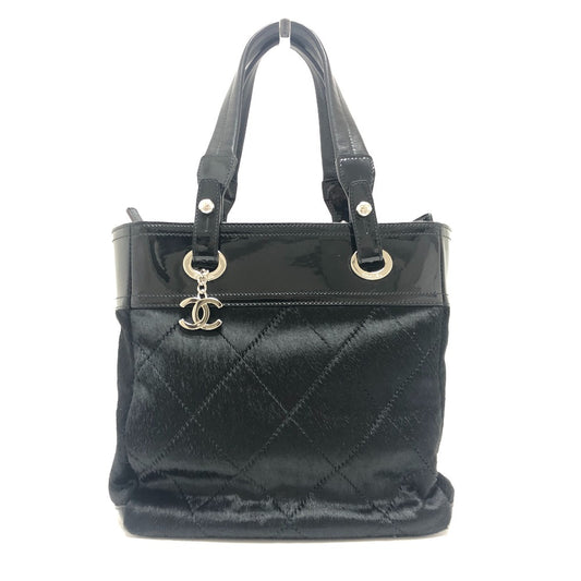 CHANEL A34208 CC Coco Mark Paris-Biarritz PM Enamel x Harako x Leather Tote Bag, Women's, Black