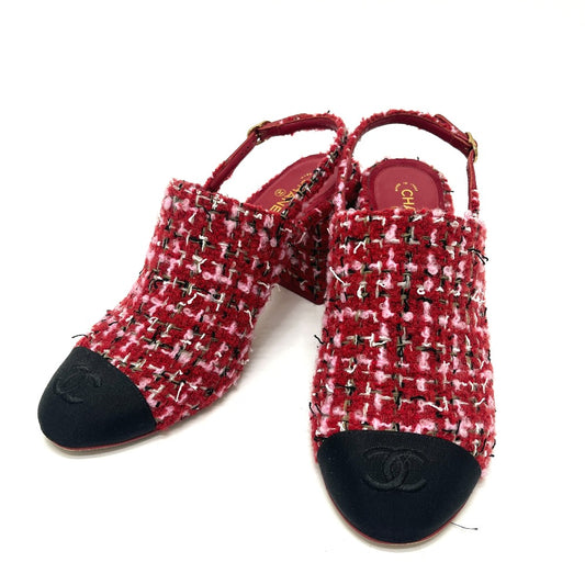 CHANEL G46865 2025/26年秋冬 ココマーク スリングバック シューズ ツイード パンプス サンダル ツイード レディース レッド