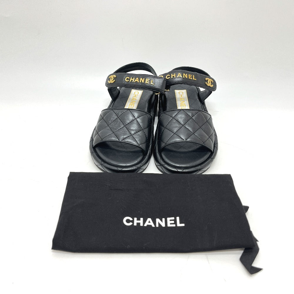 CHANEL G45430 Matelasse Logo CC Mark Velcro shoes Sandals Leather Black Used